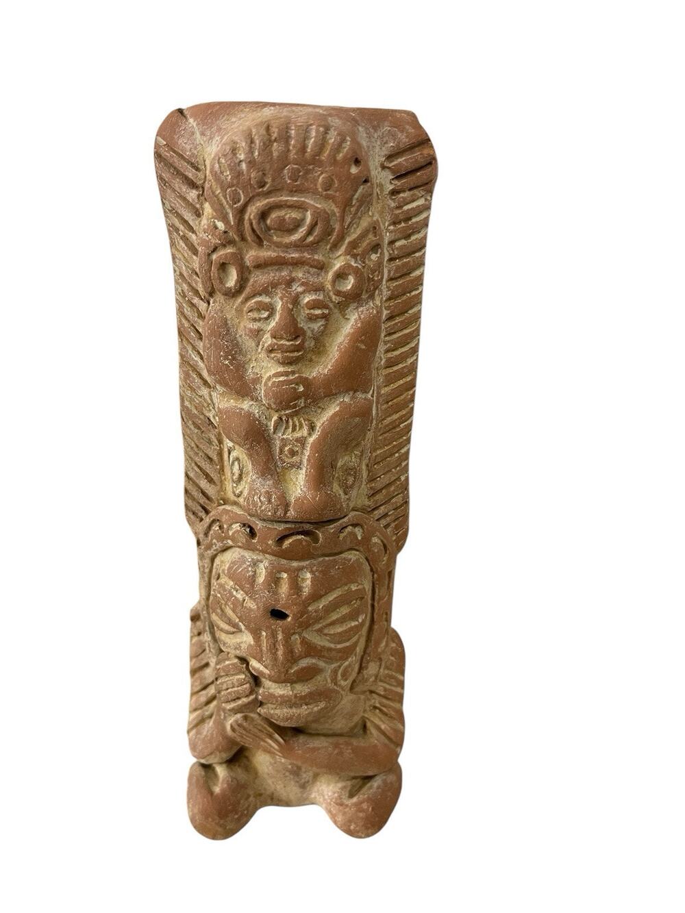 Vintage Aztec Mayan Warrior Standing Figurine Vintage Mexico Clay Incense